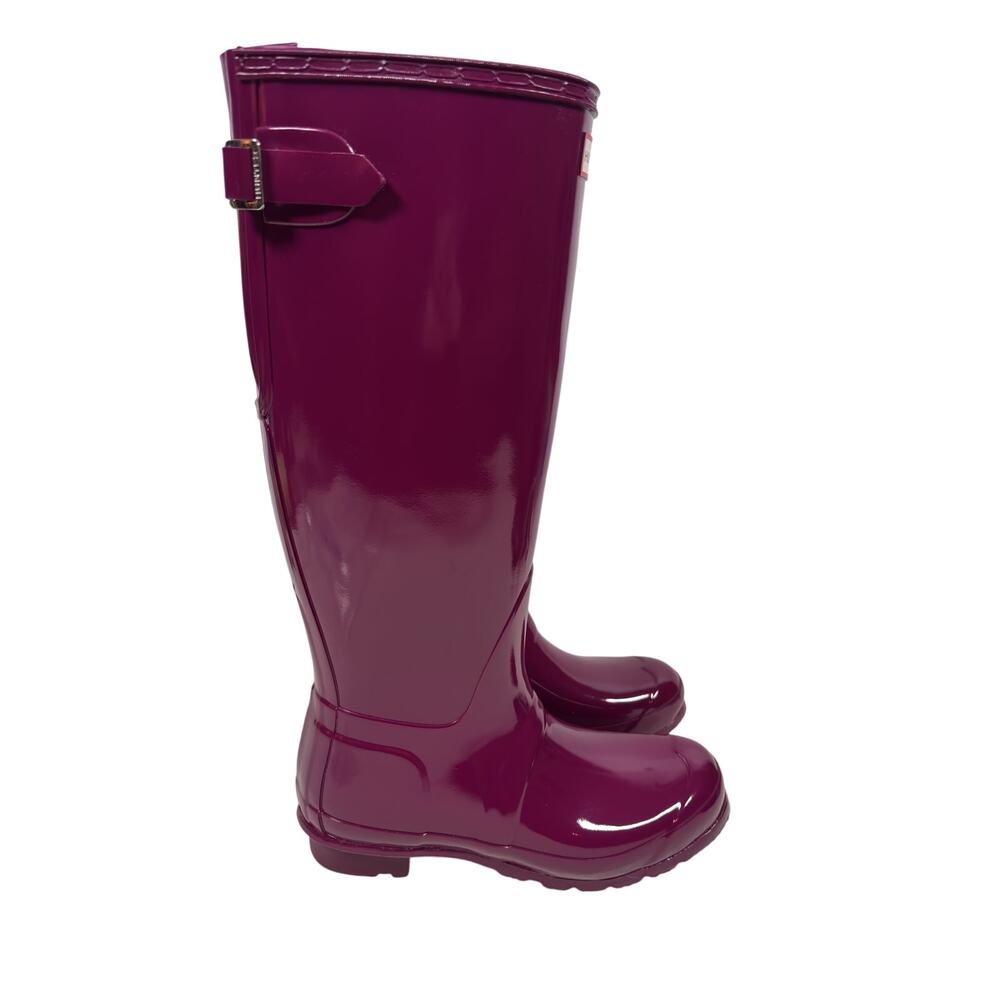 Hunter Original Gloss Rain Boots Womens 8 Purple Tall WP Adjustable Back NEW